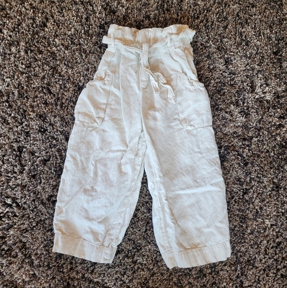 Zara Kids Linen Cream Paperbag Tie Waist Pants Size 7 - Picture 1 of 5